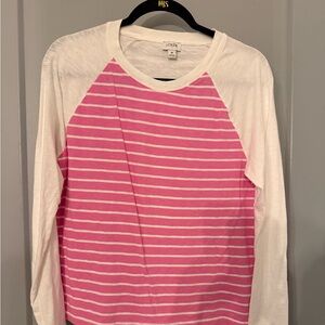 J. Crew Pink and White Raglan Tee - Like New